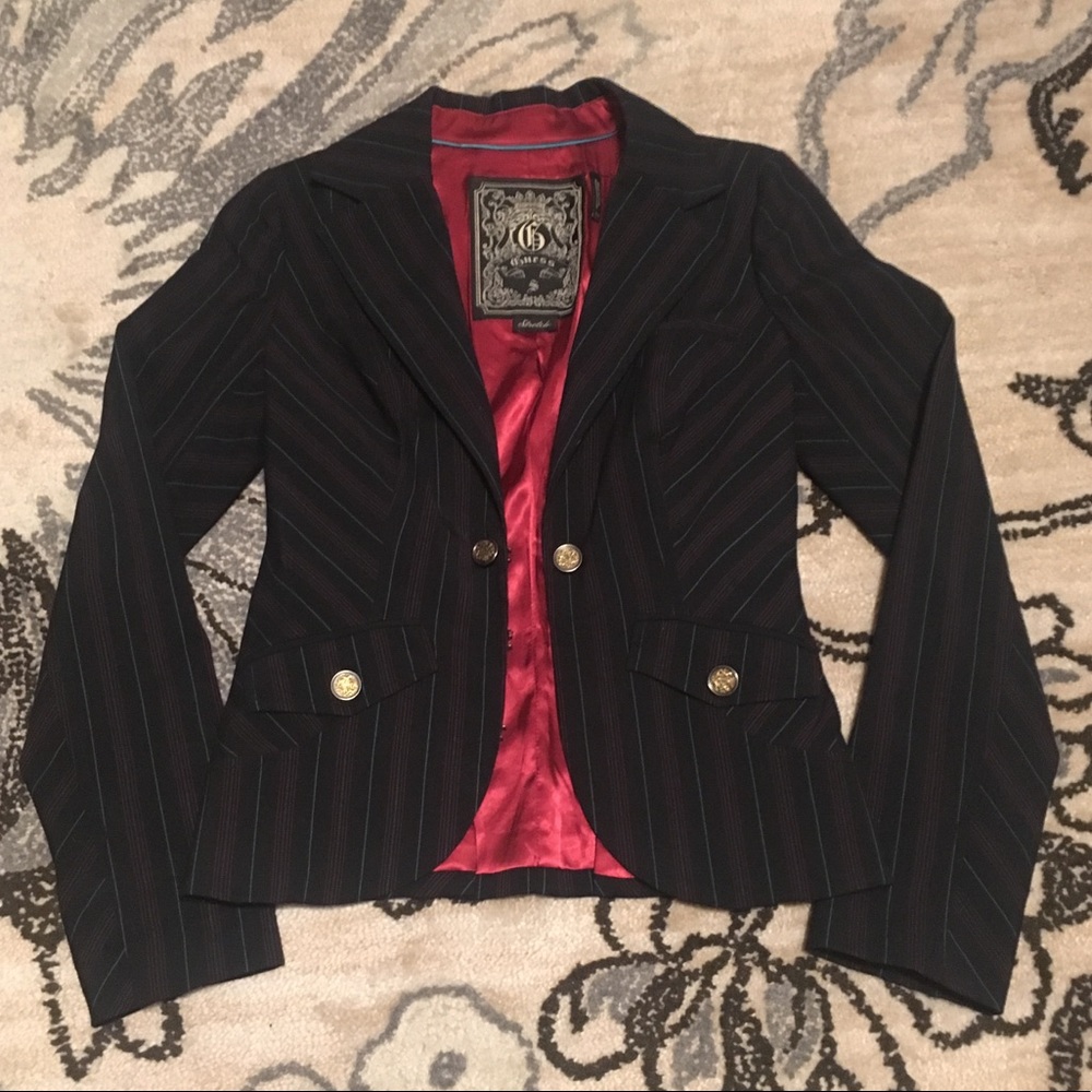 Guess striped blazer navy pink size S